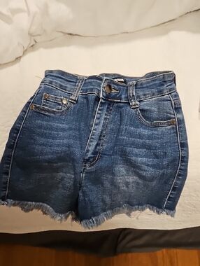 Fashion Nova Distressed Dark Blue Denim Jean Shorts